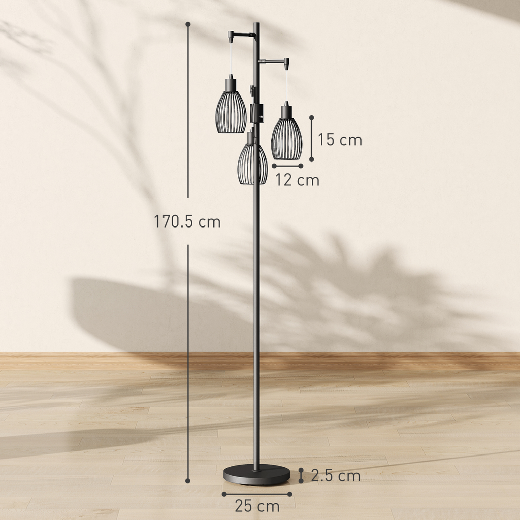 The Corvin Floor Lamp — 3-Cage Industrial Standing Lamp