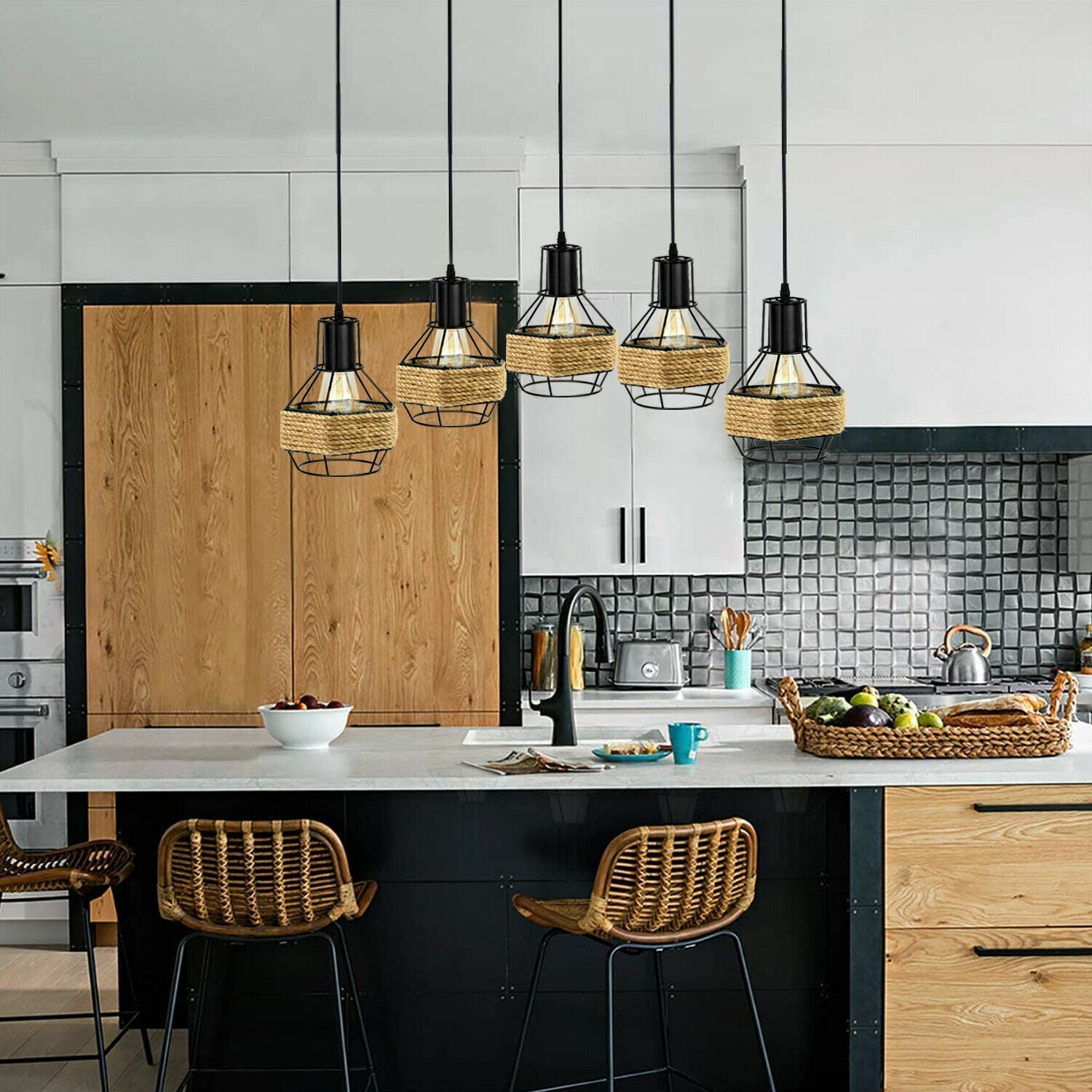 The Cordovan Pendant — 5-Head Hemp Chandelier
