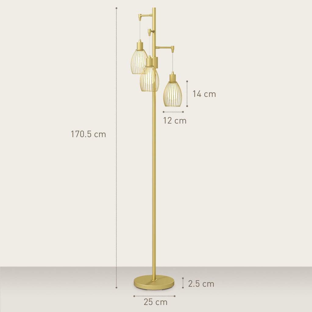 The Corvin Floor Lamp — 3-Cage Industrial Standing Lamp