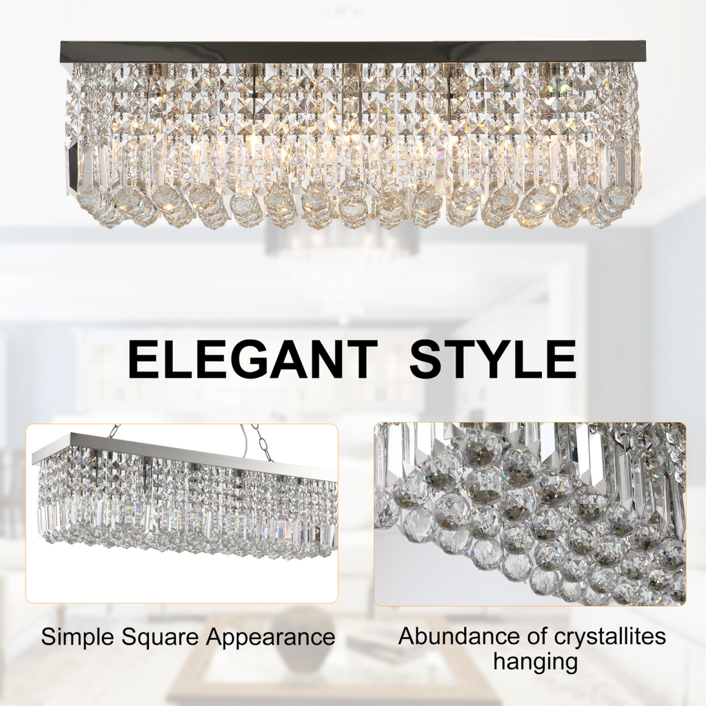 Vela chandelier in a minimalist interior, illustrating its versatile design and luxurious crystal accents