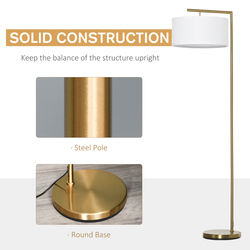 The Delaney Floor Lamp — Gold Pole Linen Drum Standing Lamp