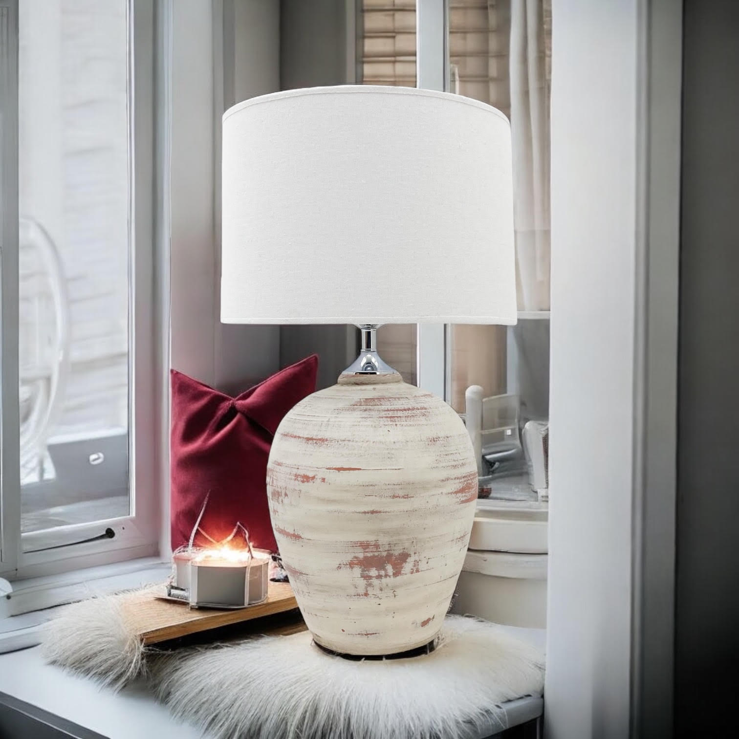 The Amara Lamp — Rustic Ceramic, Cream