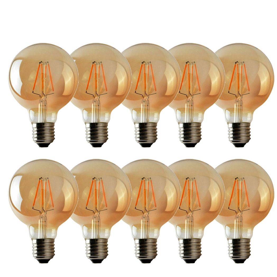 Clerkenwell - Vintage G95 Amber Glass LED Bulbs, E27 Dimmable 2700K, 4W, Pack of 10