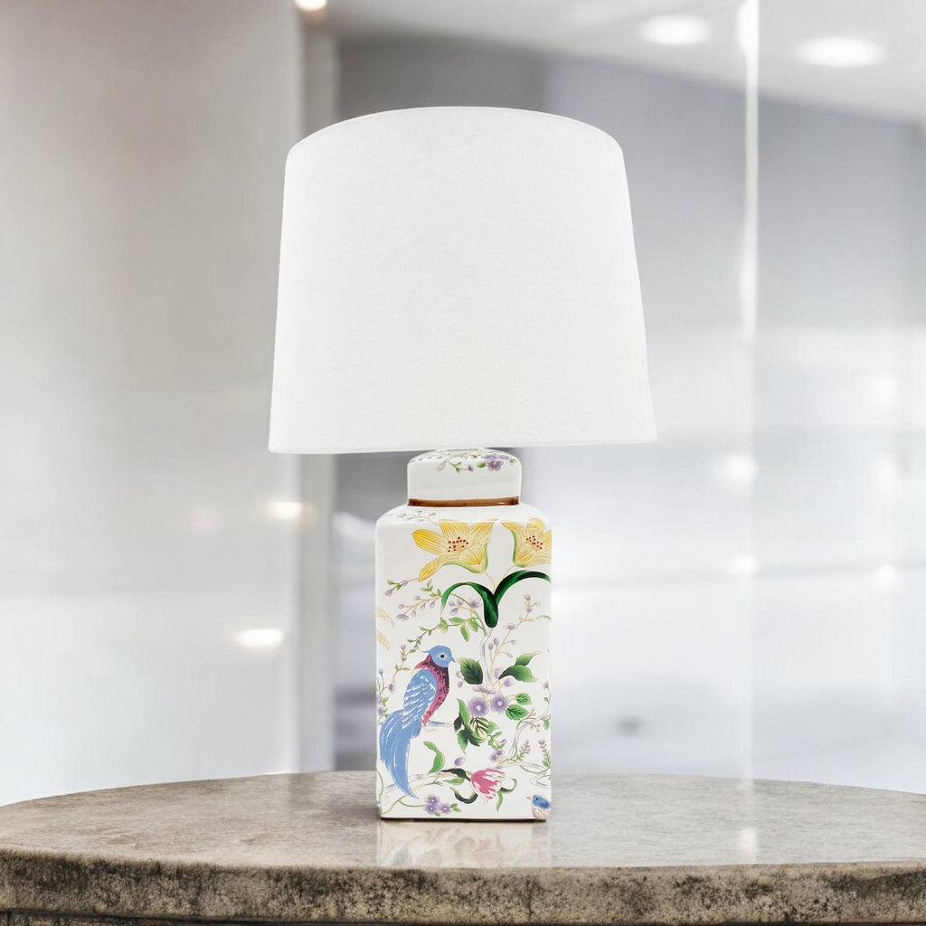 The Aviary Lamp — Floral & Bird Ceramic
