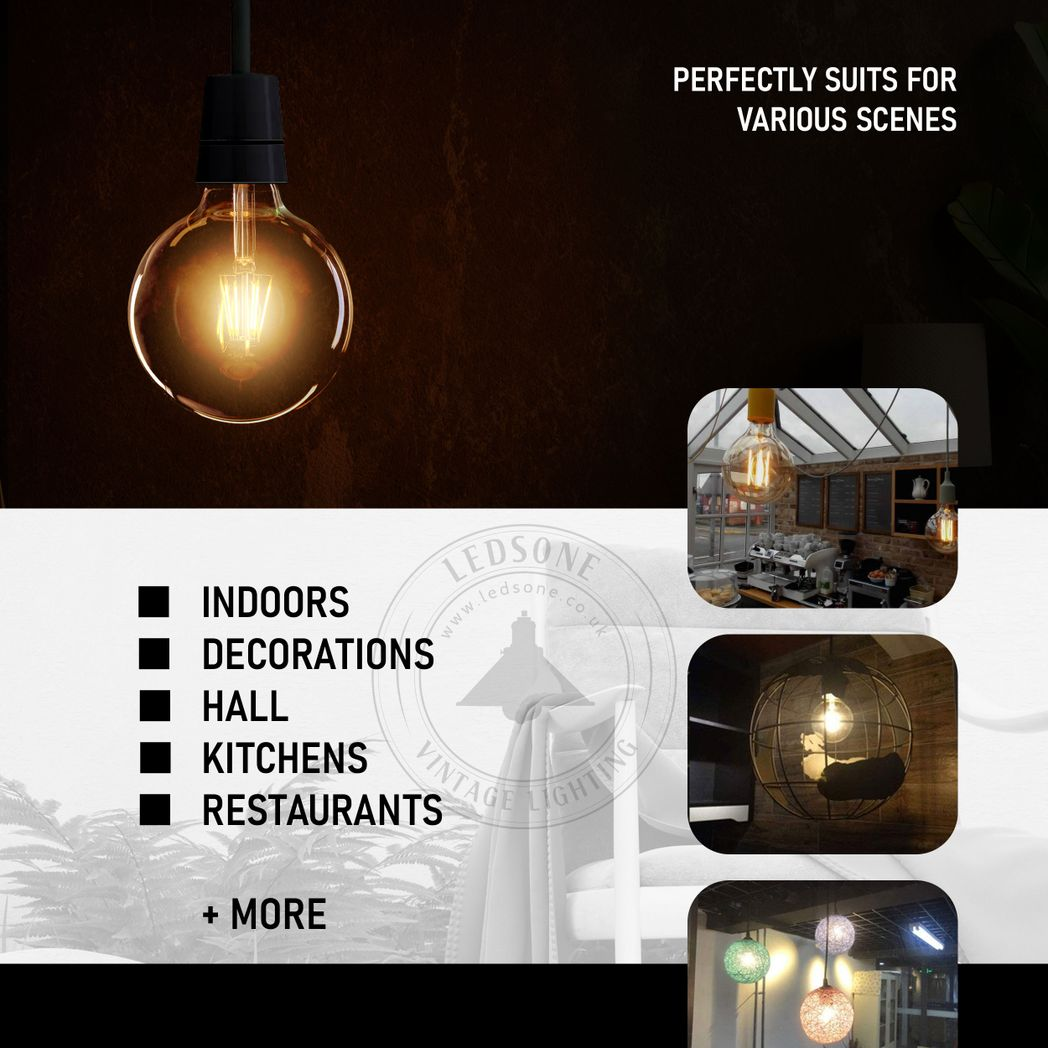 Soho - Amber Glass Globe LED Bulb, G125 E27 Dimmable 8W