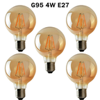 Brompton - Vintage Amber Glass G95 LED Globe Bulbs, E27 Dimmable 2700K, 4W, Set of Five