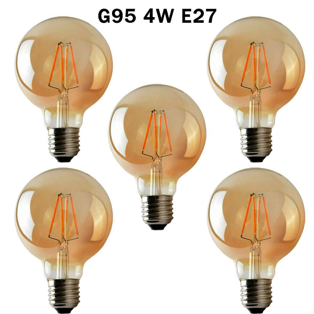 Brompton - Vintage Amber Glass G95 LED Globe Bulbs, E27 Dimmable 2700K, 4W, Set of Five