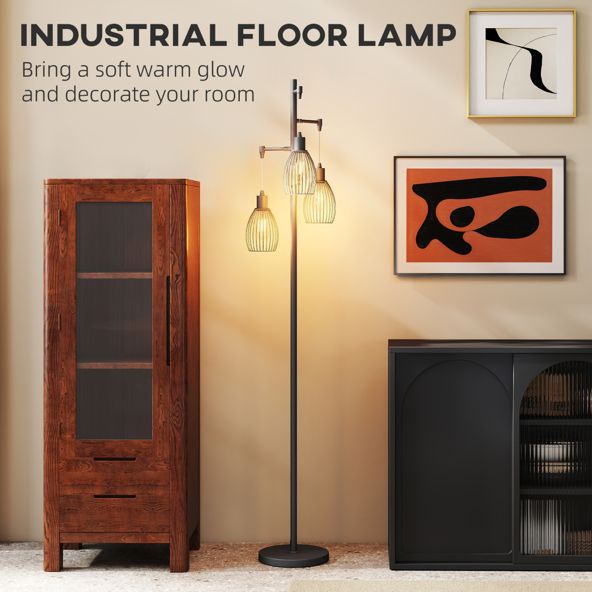 The Corvin Floor Lamp — 3-Cage Industrial Standing Lamp