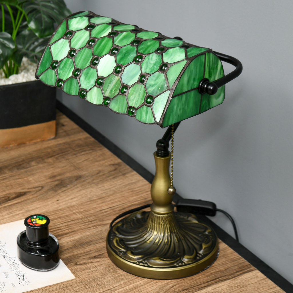 Lincoln Mosaic — Jewelled Stained Glass Banker's Lamp
