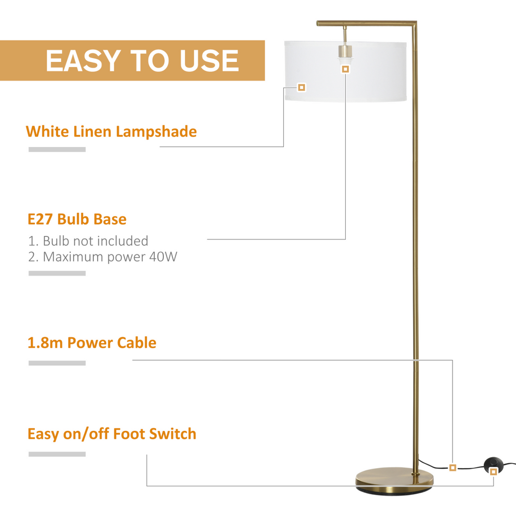 The Delaney Floor Lamp — Gold Pole Linen Drum Standing Lamp