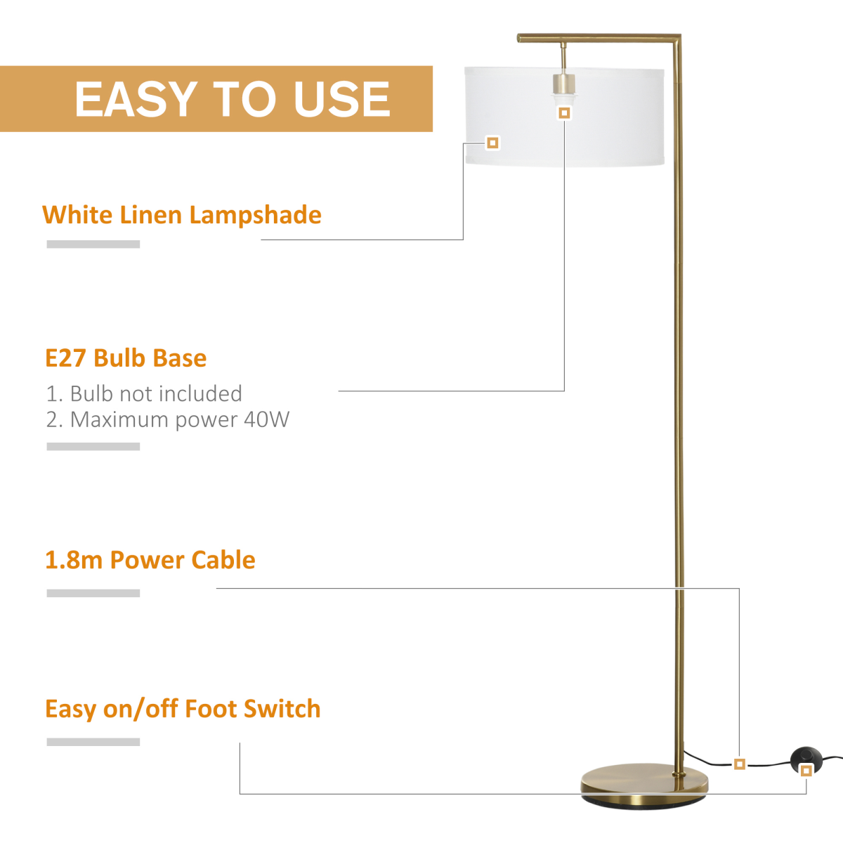 The Delaney Floor Lamp — Gold Pole Linen Drum Standing Lamp