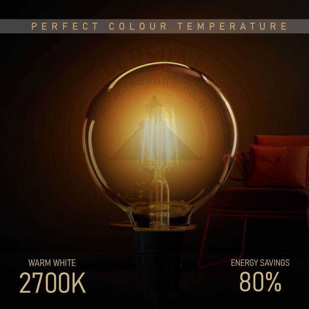 Clerkenwell - Vintage G95 Amber Glass LED Bulbs, E27 Dimmable 2700K, 4W, Pack of 10