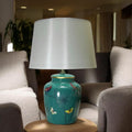 The Isadora Lamp — Jade Ceramic with Botanical Print