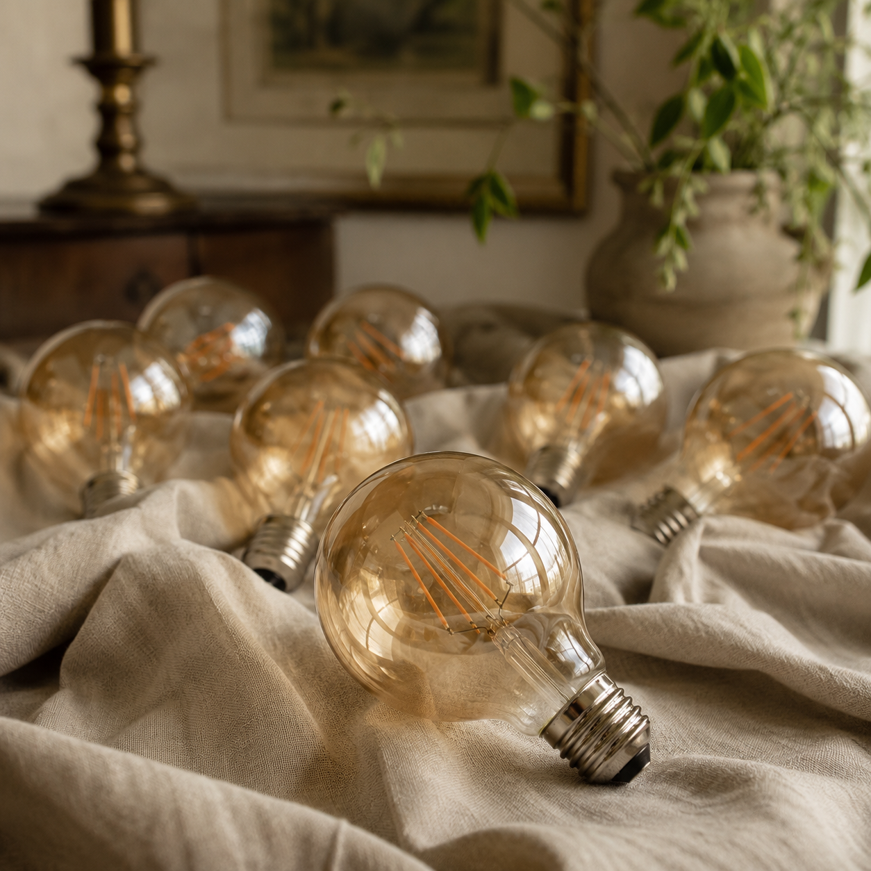 Clerkenwell - Vintage G95 Amber Glass LED Bulbs, E27 Dimmable 2700K, 4W, Pack of 10