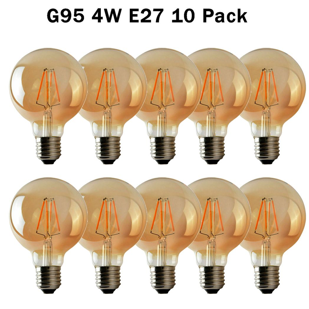 Clerkenwell - Vintage G95 Amber Glass LED Bulbs, E27 Dimmable 2700K, 4W, Pack of 10