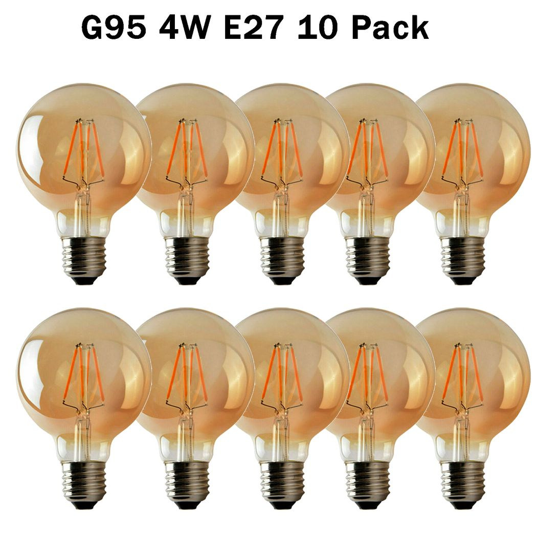 Clerkenwell - Vintage G95 Amber Glass LED Bulbs, E27 Dimmable 2700K, 4W, Pack of 10