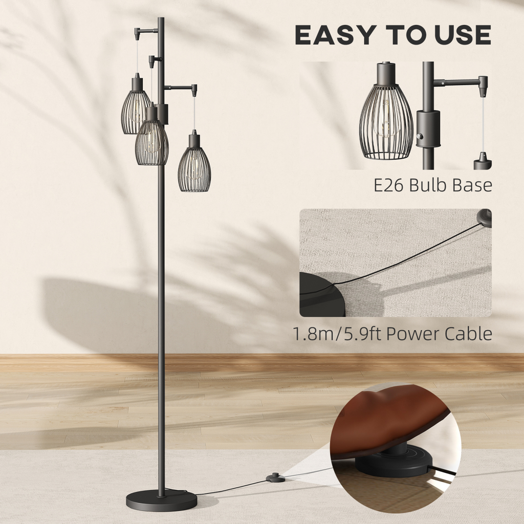 The Corvin Floor Lamp — 3-Cage Industrial Standing Lamp