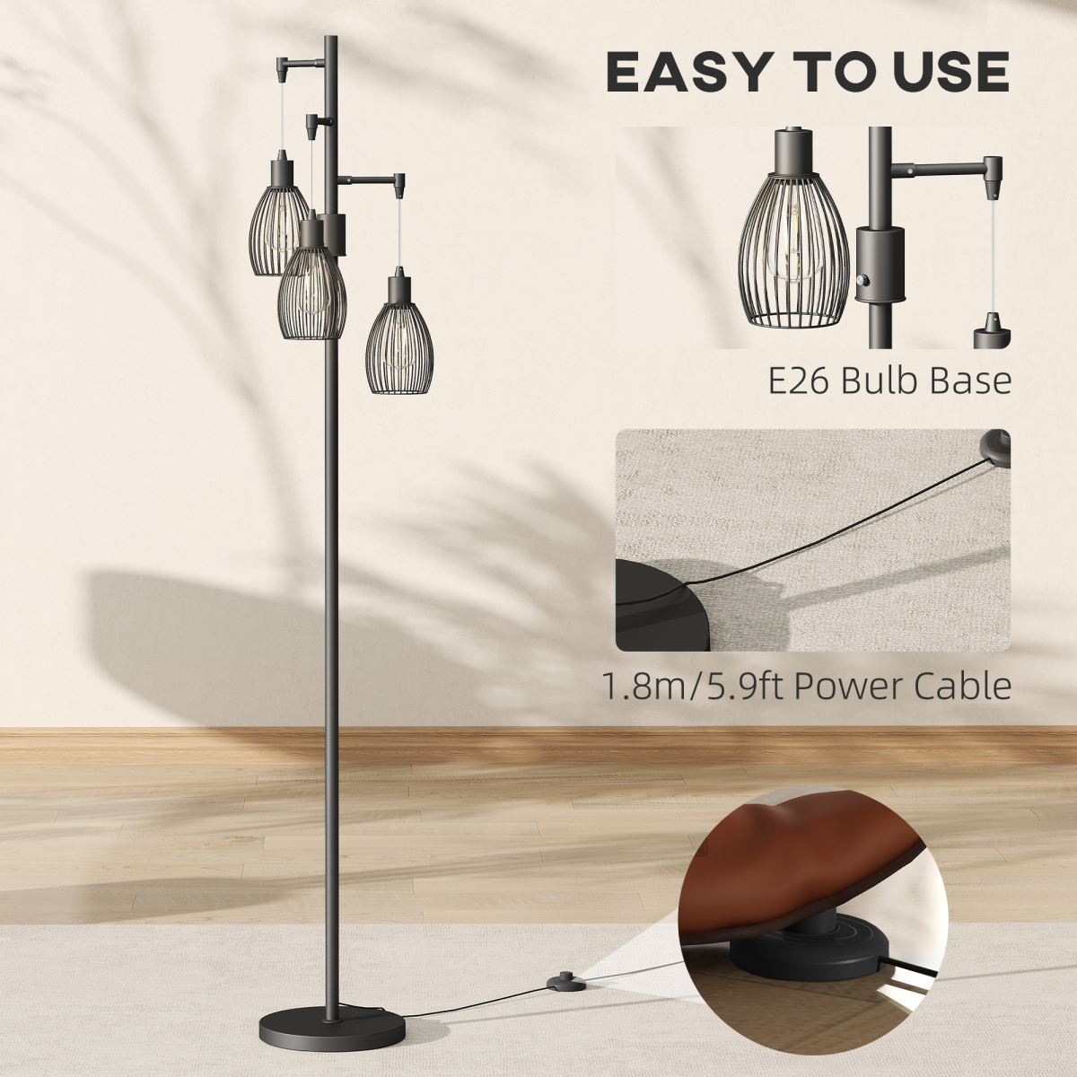The Corvin Floor Lamp — 3-Cage Industrial Standing Lamp