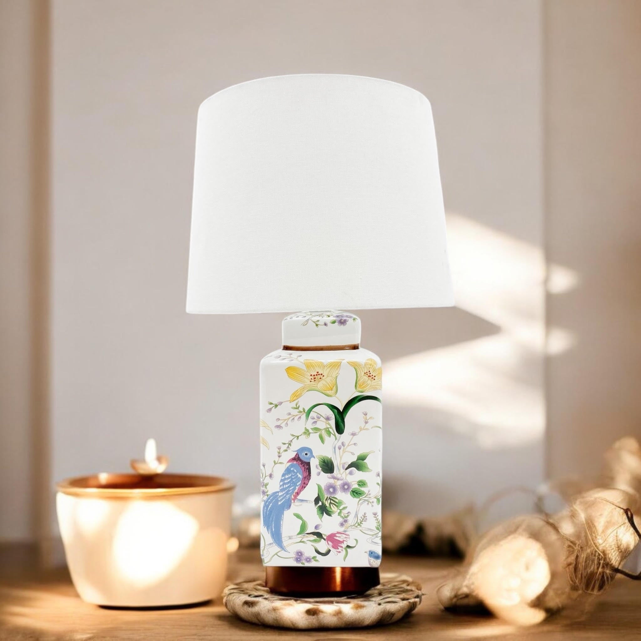 The Aviary Lamp — Floral & Bird Ceramic