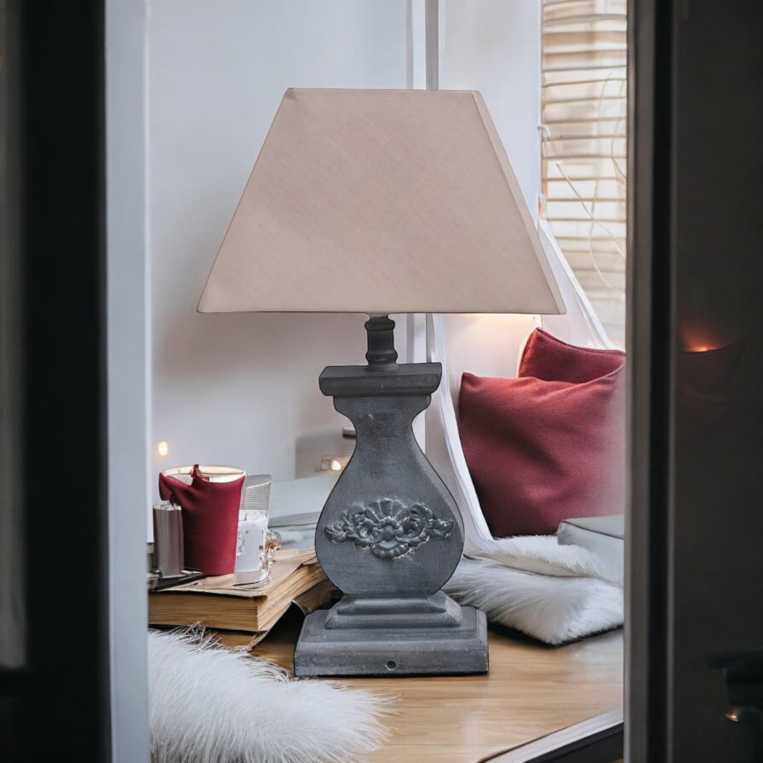 The Cotswold Lamp — Wood-Effect, Taupe Linen Shade