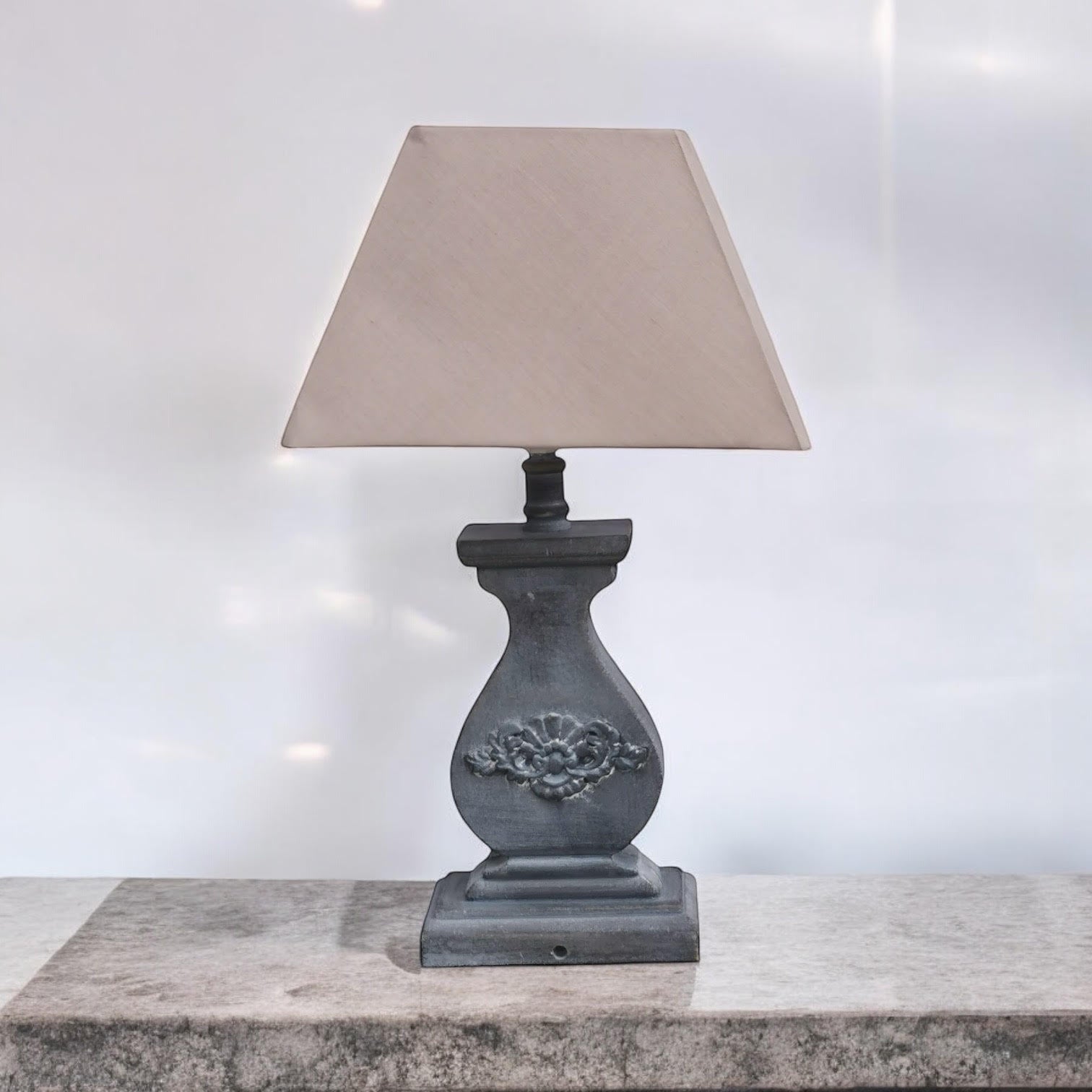 The Cotswold Lamp — Wood-Effect, Taupe Linen Shade
