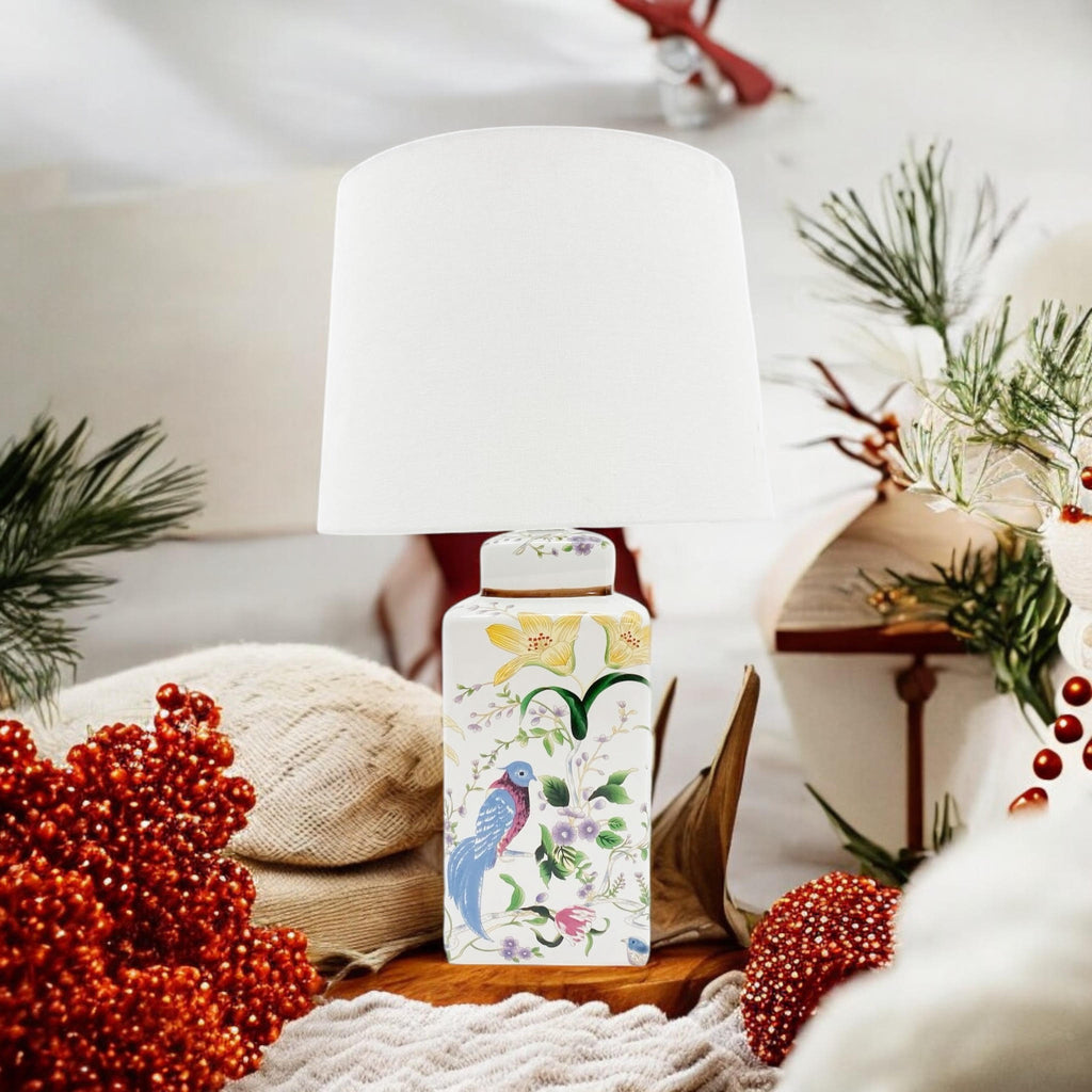 The Aviary Lamp — Floral & Bird Ceramic