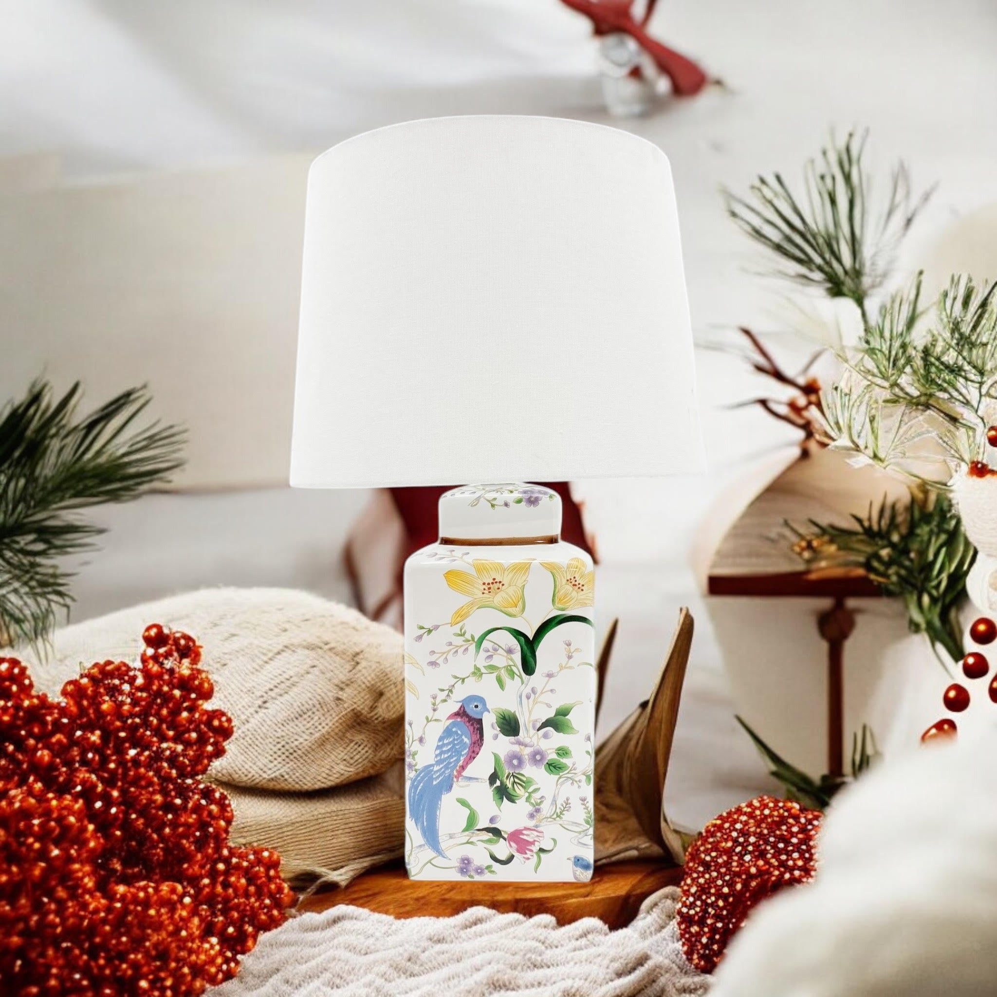 The Aviary Lamp — Floral & Bird Ceramic