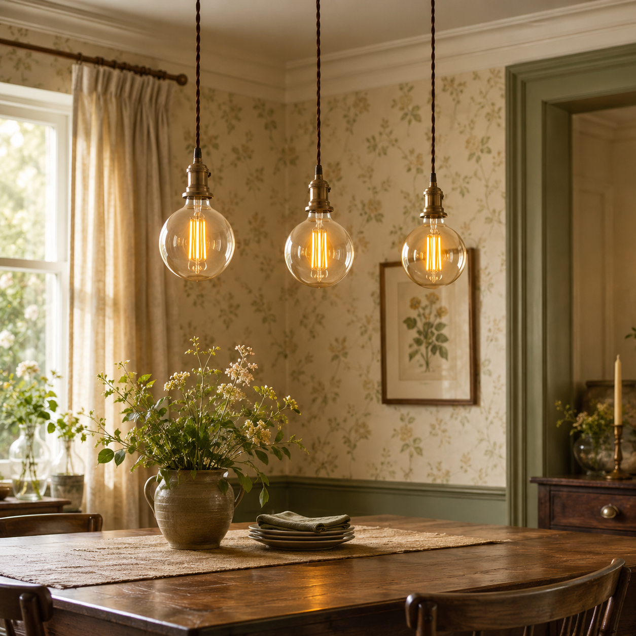 Kensington - Amber Glass G95 E27 Dimmable LED Bulbs, 8W, Pack of Three
