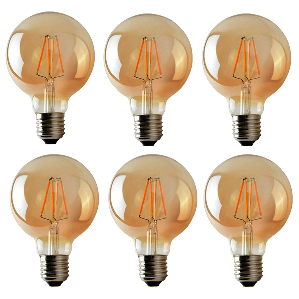 Soho — Amber Glass G95 LED Globe Bulbs, E27 Dimmable 2700K, 4W, Set of Six