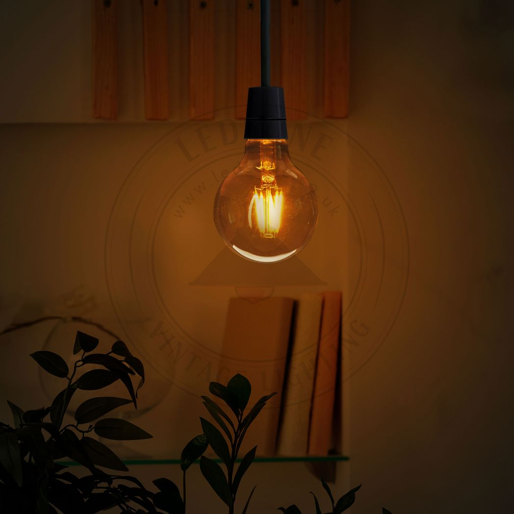 Soho — Amber Glass G95 LED Globe Bulbs, E27 Dimmable 2700K, 4W, Set of Six