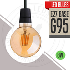 Kensington - Amber Glass G95 E27 Dimmable LED Bulbs, 8W, Pack of Three