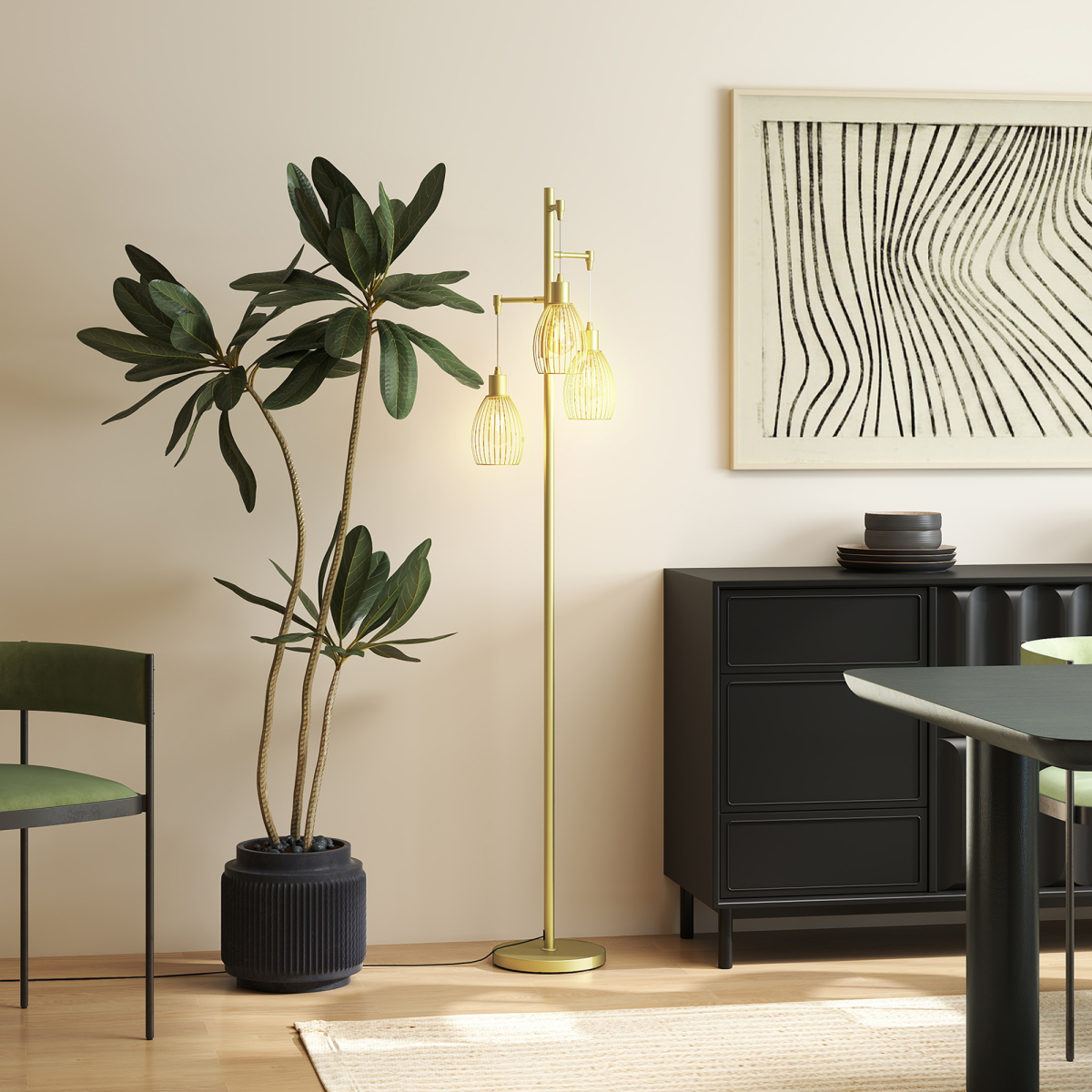 The Corvin Floor Lamp — 3-Cage Industrial Standing Lamp