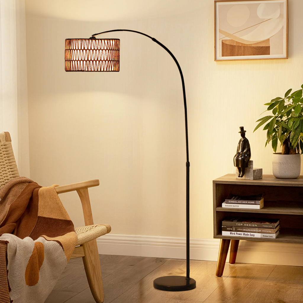 The Marrick Floor Lamp — Woven Lantern Arc Standing Lamp