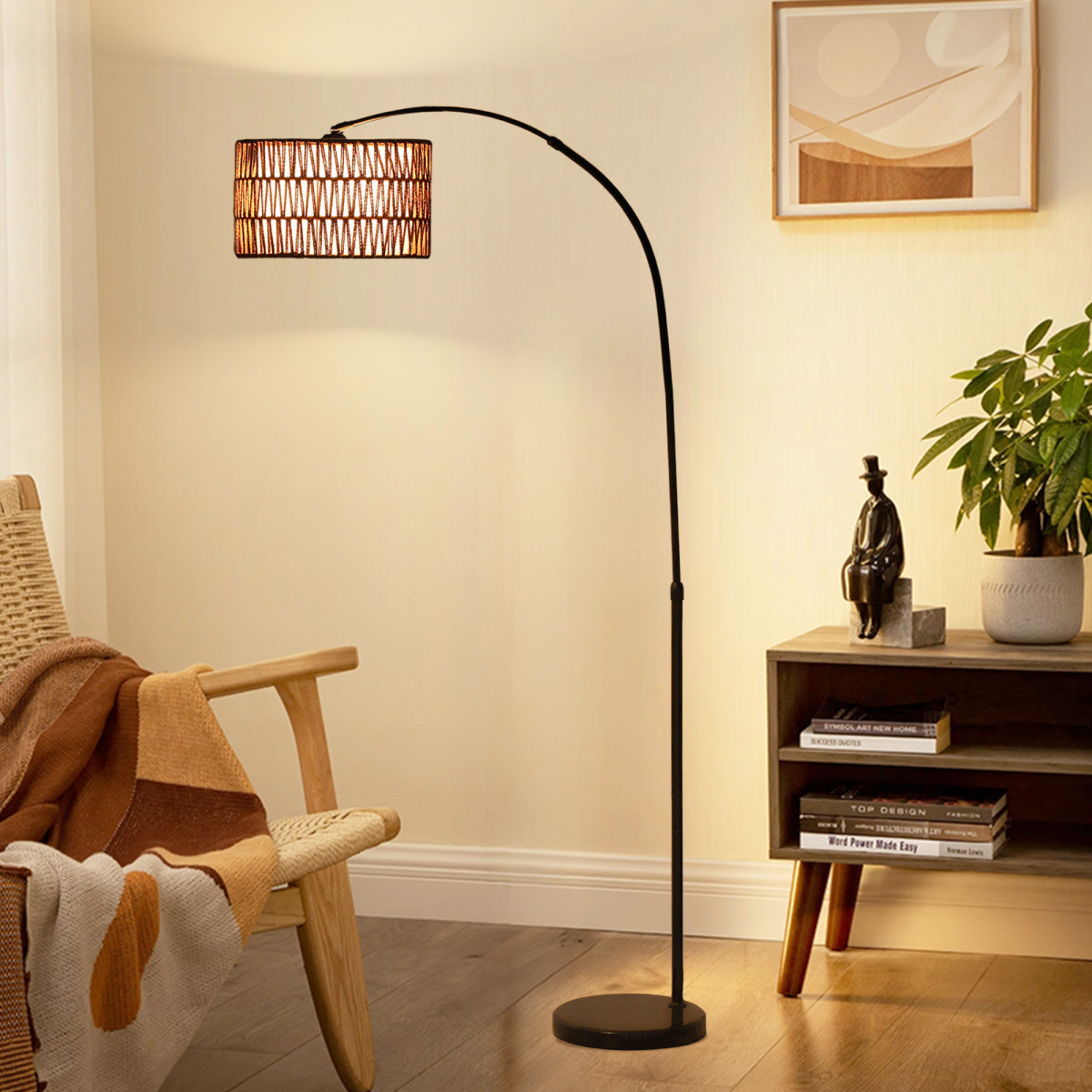 The Marrick Floor Lamp — Woven Lantern Arc Standing Lamp