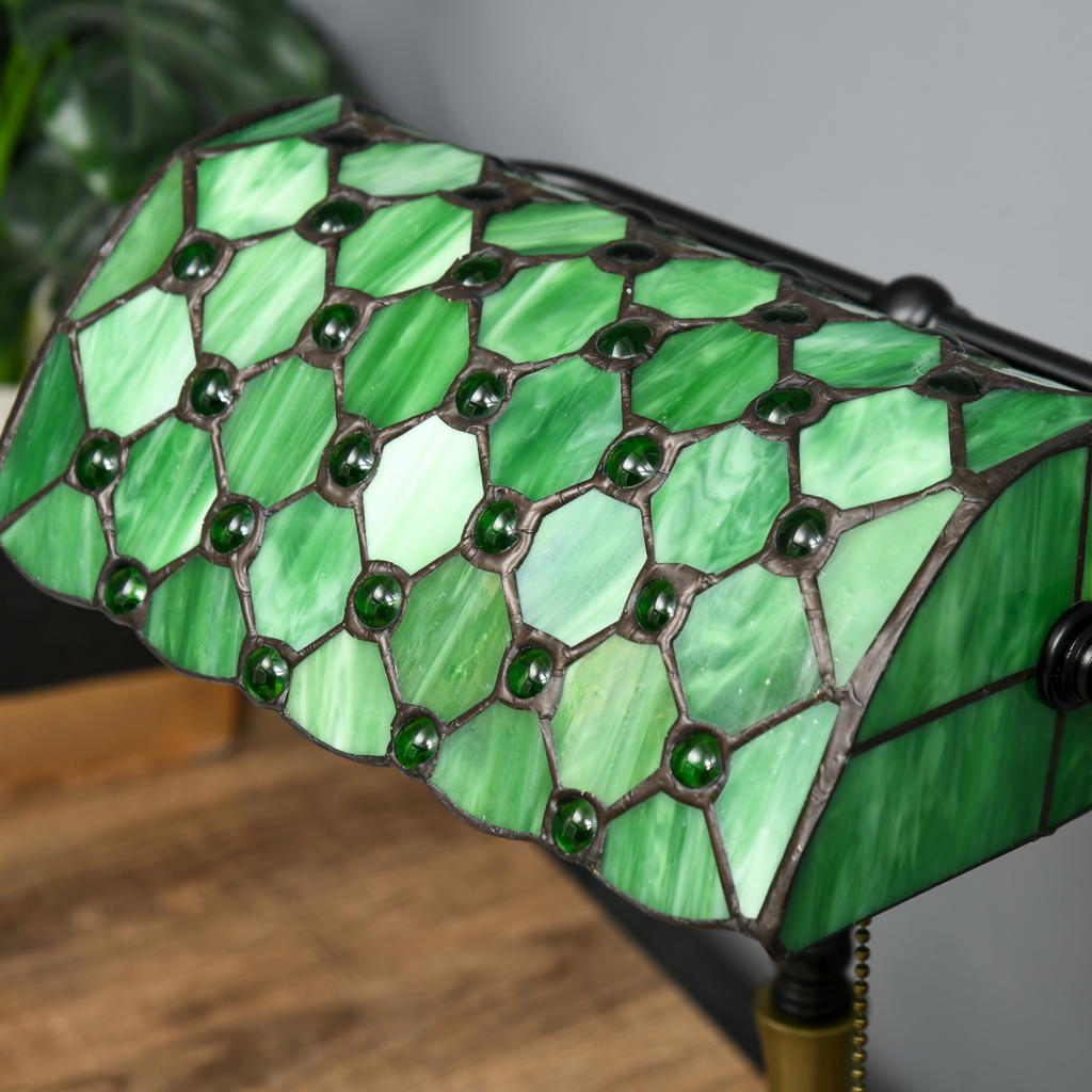 Lincoln Mosaic — Jewelled Stained Glass Banker's Lamp