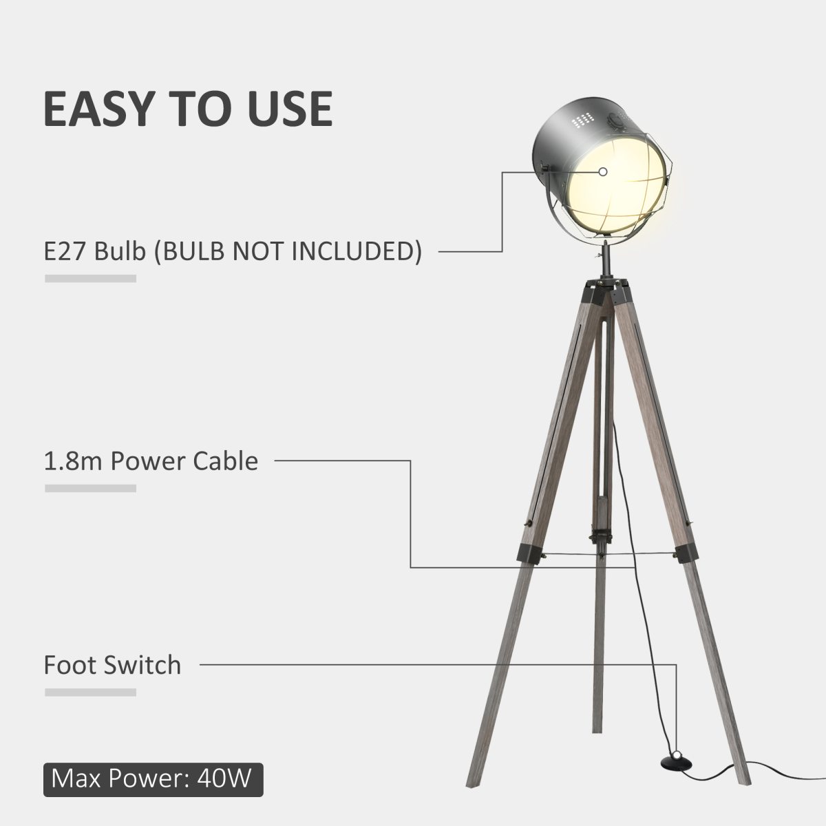 The Callahan Floor Lamp — Pine Tripod Spotlight Standing Lamp