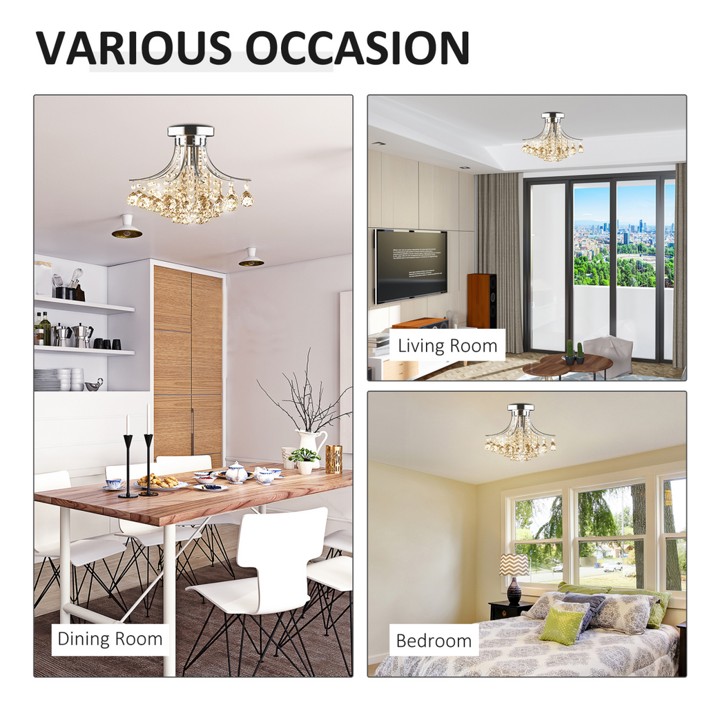 Different angle of the Lyra petite round crystal flush mount chandelier, highlighting its symmetry and sparkle