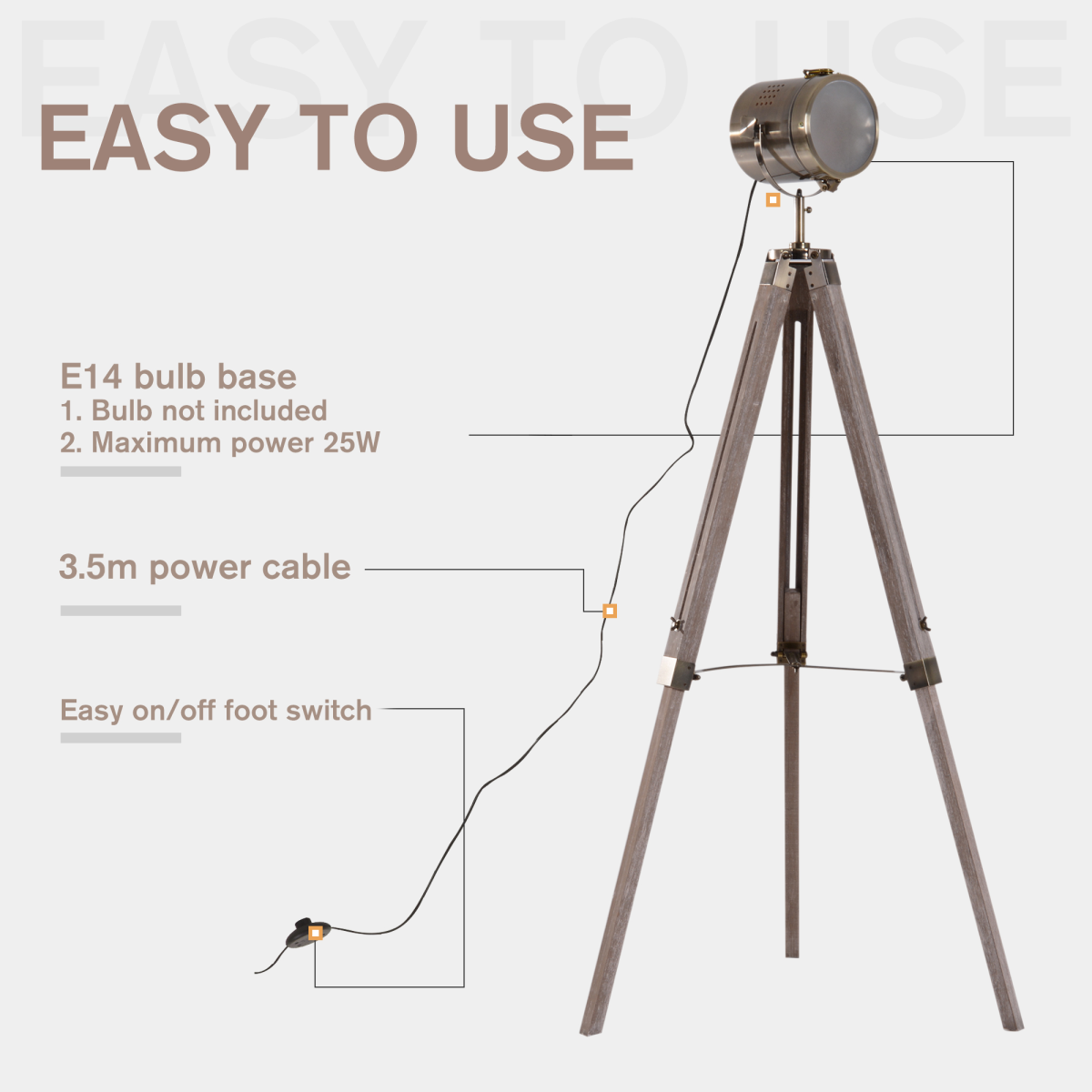 The Foster Floor Lamp — Wood Tripod Searchlight Standing Lamp