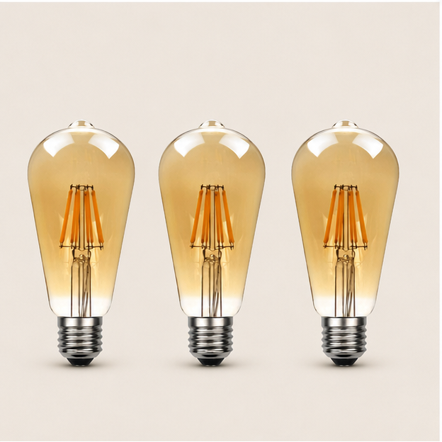 Clerkenwell — Vintage ST64 Amber Glass LED Bulbs, E27 Dimmable 2700K, Pack of 3