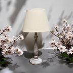 The Ludlow Lamp — Tall Wood-Effect, Taupe Linen Shade