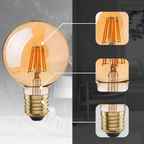 Kensington - Vintage Amber Glass Globe LED Bulbs, G95 E27 2700K, 8W, Pack of 2