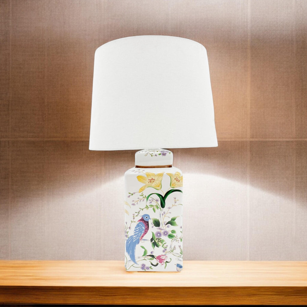 The Aviary Lamp — Floral & Bird Ceramic