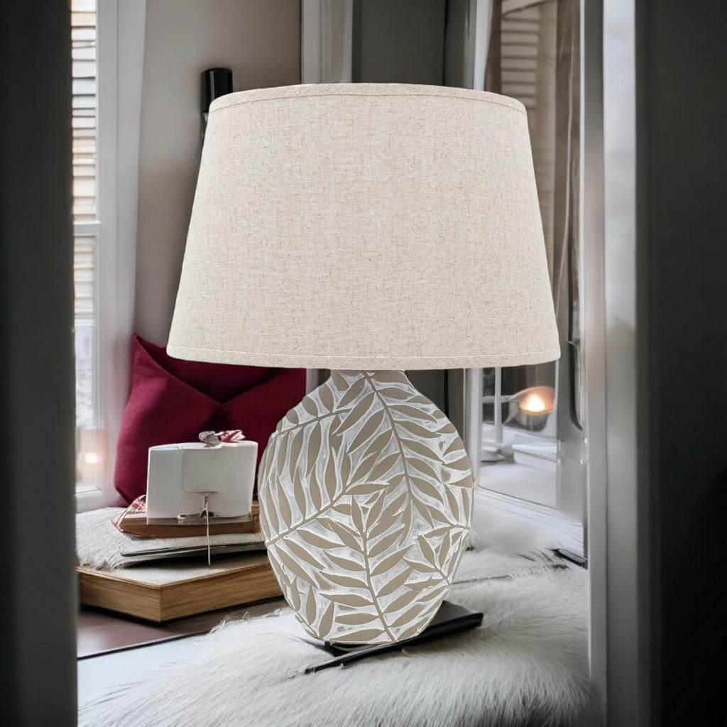 The Fern Lamp — Ceramic Base, Linen Shade