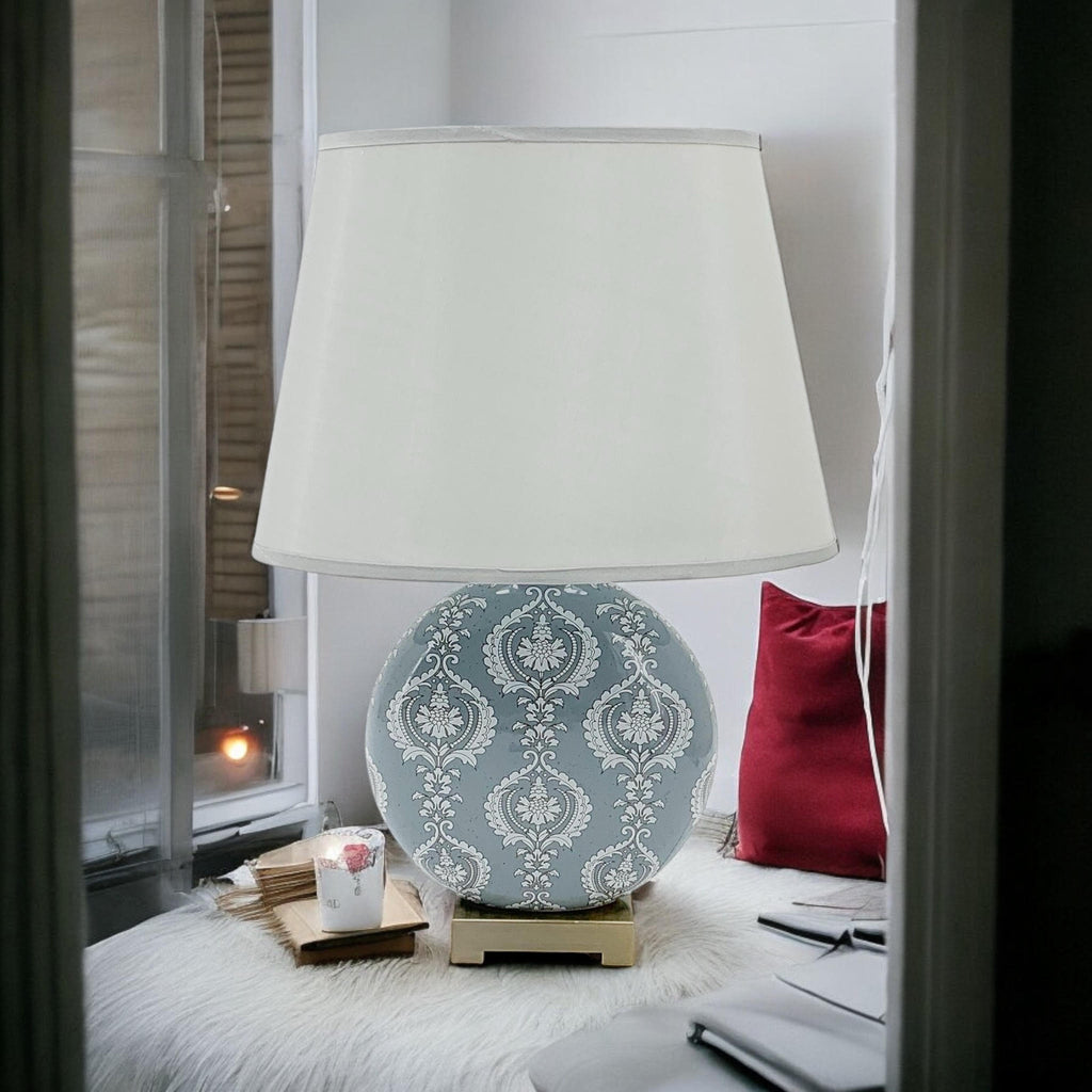 The Oldcastle Table Lamp — Grey Damask Ceramic Accent Lamp