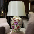 The Evelina Lamp — Floral Ceramic with White Drum Shade