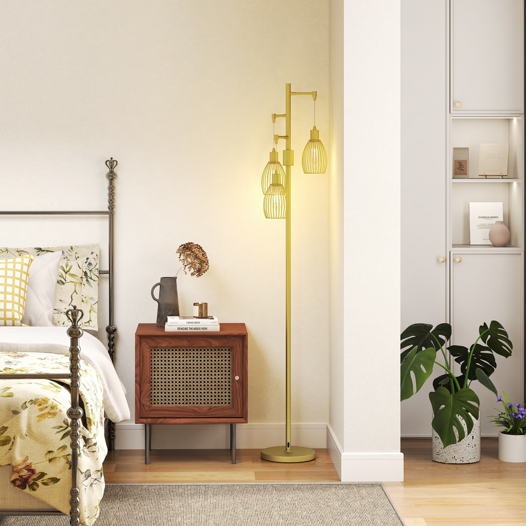 The Corvin Floor Lamp — 3-Cage Industrial Standing Lamp