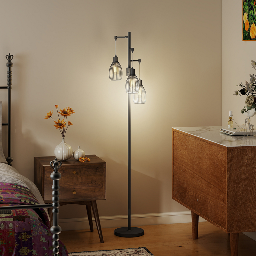 The Corvin Floor Lamp — 3-Cage Industrial Standing Lamp
