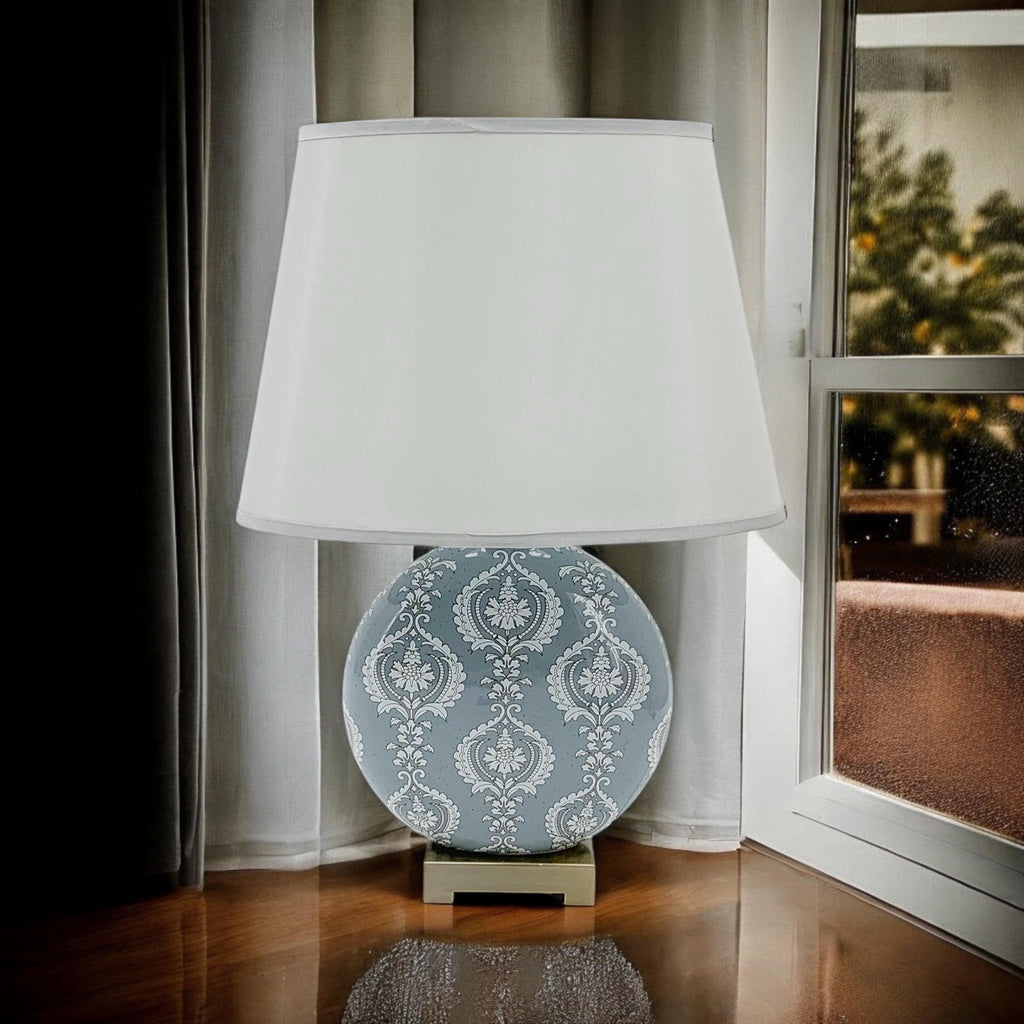 The Oldcastle Table Lamp — Grey Damask Ceramic Accent Lamp