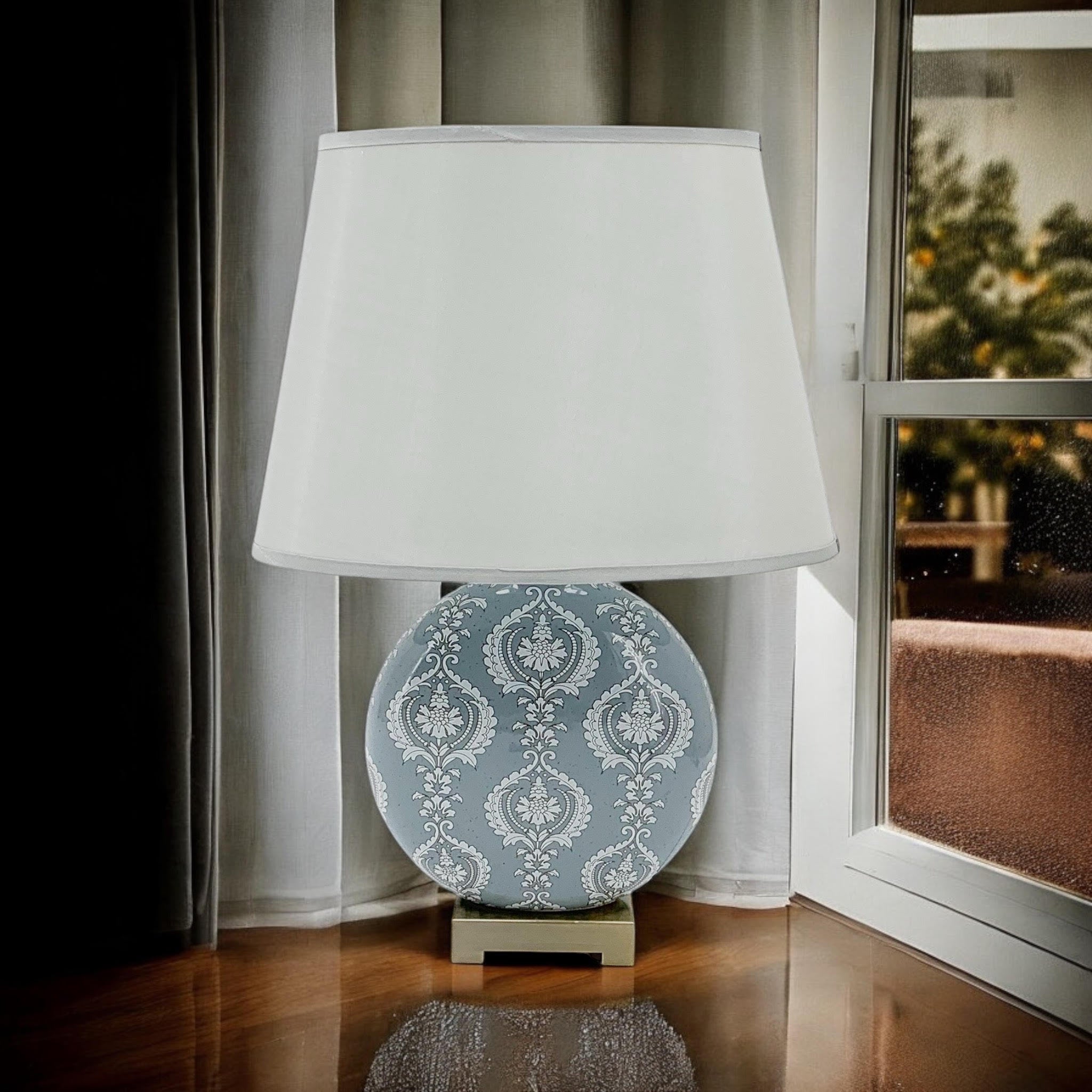 The Oldcastle Table Lamp — Grey Damask Ceramic Accent Lamp
