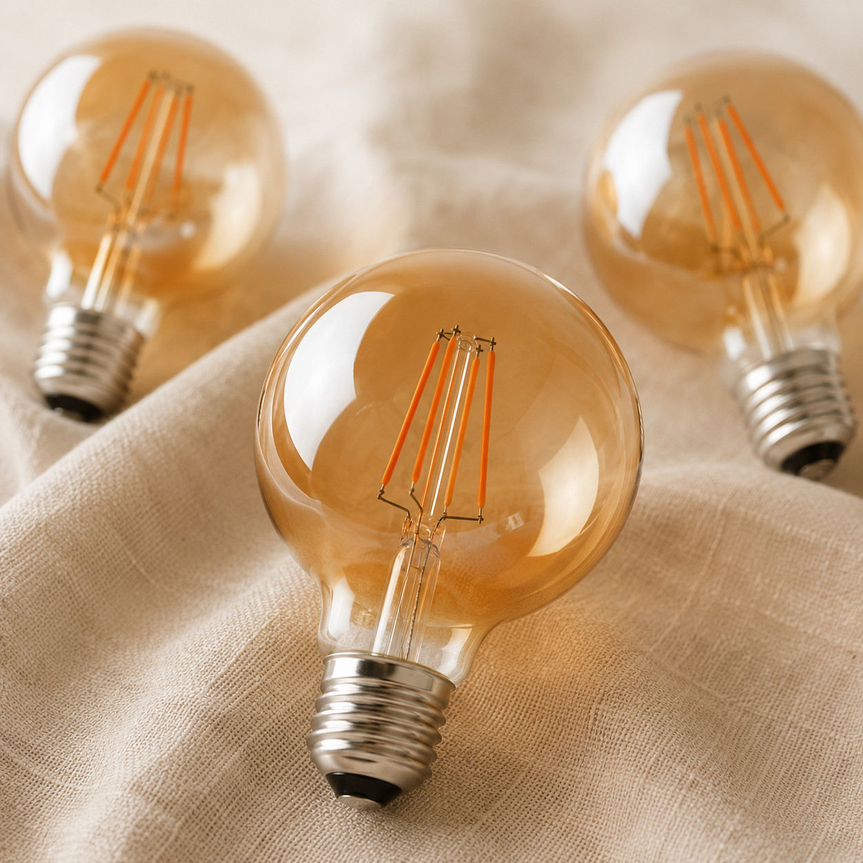 Bloomsbury - G95 Amber Glass LED Globe Bulbs, E27 Dimmable 2700K, 4W, Set of Three